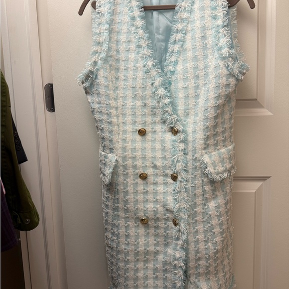 Elegant Blue and White Tweed Mini Dress - Picture 1 of 1